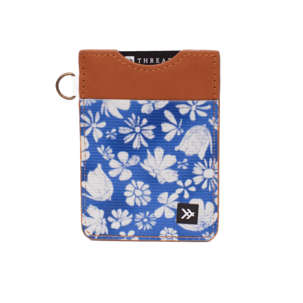 thread vertical wallet fawn blue floral cognac leather